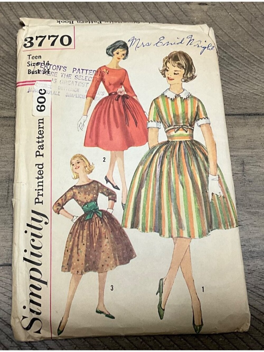Simplicity 3770 Sewing Pattern Teen Junior Dress Full Gathered Skirt Size 14